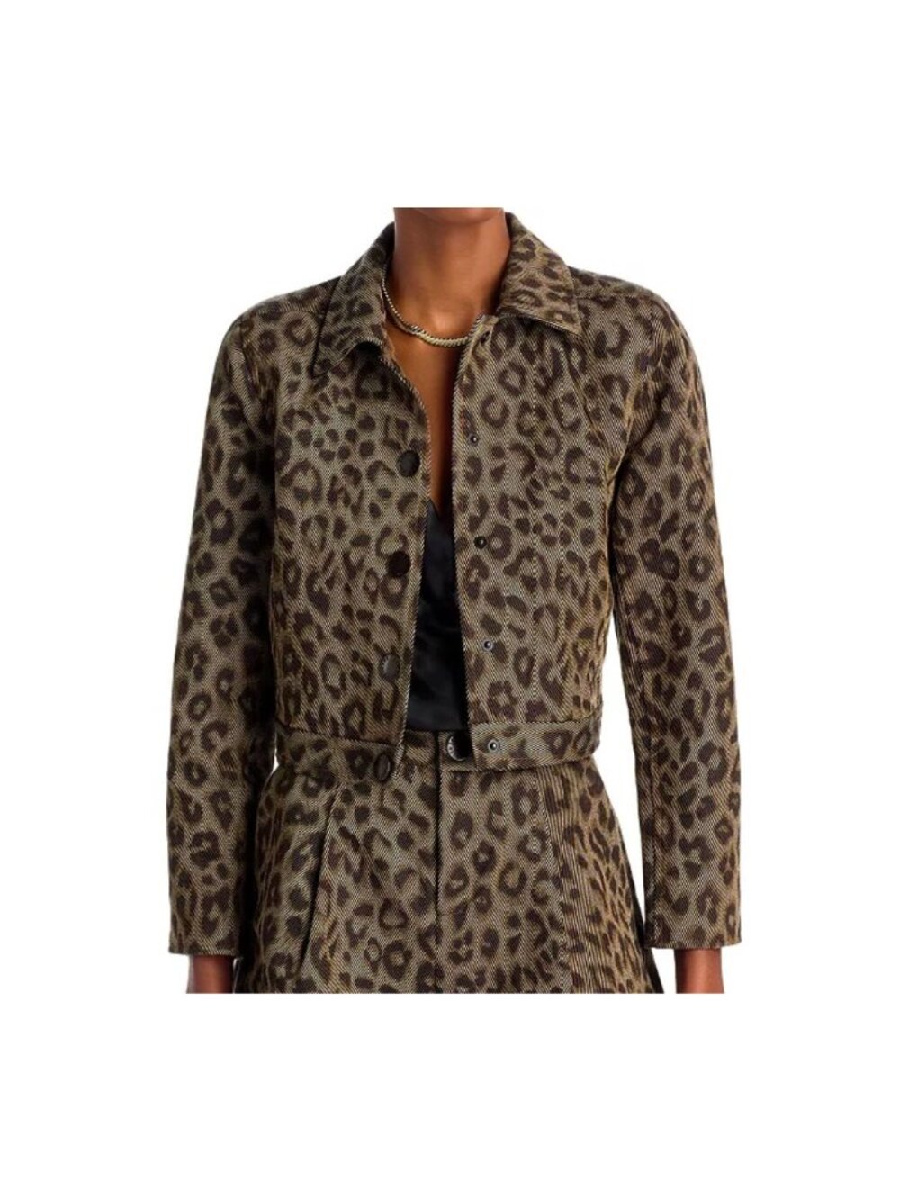 NWT L'Agence Marla Leopard Print Cropped Jacket Tan Multi Medium MSRP $525